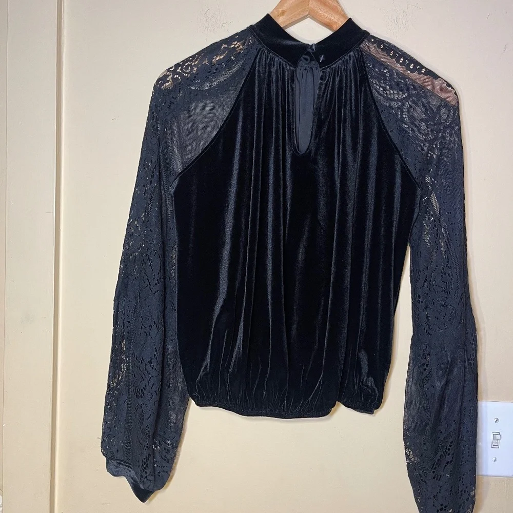 Free People Black Velvet Lace Top